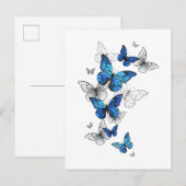 Blue Flying Butterflies Morpho Uitnodiging Briefkaart (Voorkant / Achterkant)