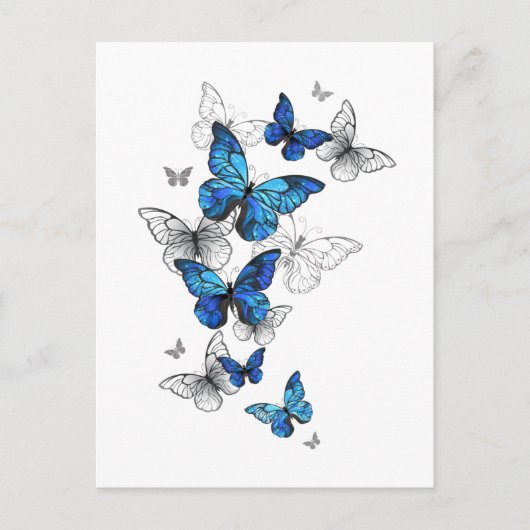 Blue Flying Butterflies Morpho Uitnodiging Briefkaart (Voorkant)