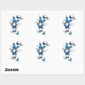 Blue Flying Butterflies Morpho Vierkante Sticker (Vel)