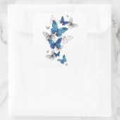 Blue Flying Butterflies Morpho Vierkante Sticker (Tas)