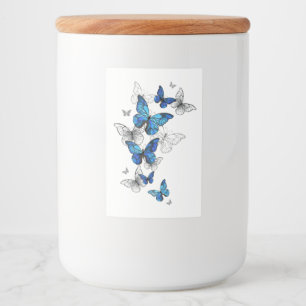 Blue Flying Butterflies Morpho Voedselcontainer Etiket