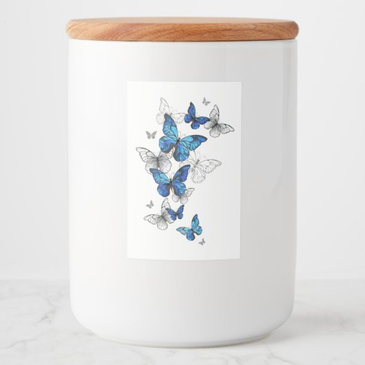 Blue Flying Butterflies Morpho Voedselcontainer Etiket (Voorkant)