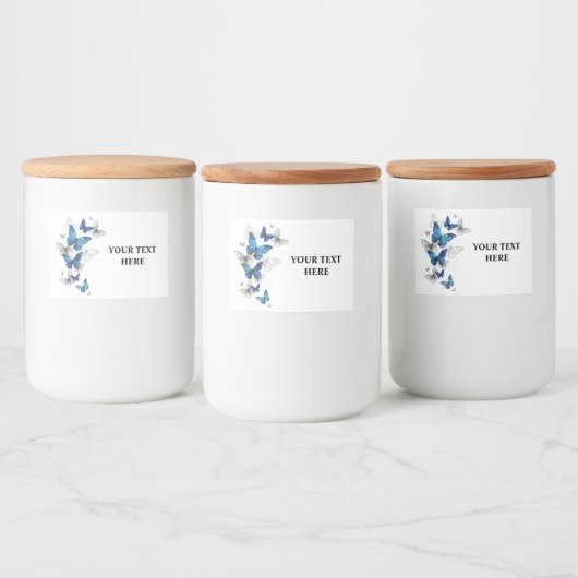 Blue Flying Butterflies Morpho Voedselcontainer Etiket (Flessen)