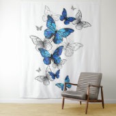 Blue Flying Butterflies Morpho Wandkleed (In situ)