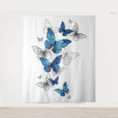 Blue Flying Butterflies Morpho Wandkleed (Voorkant)