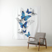 Blue Flying Butterflies Morpho Wandkleed (In situ)