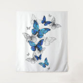Blue Flying Butterflies Morpho Wandkleed (Voorkant)