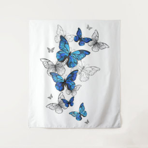 Blue Flying Butterflies Morpho Wandkleed