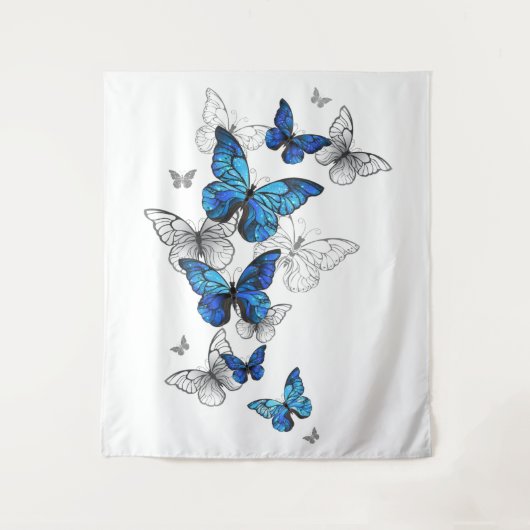 Blue Flying Butterflies Morpho Wandkleed (Voorkant)