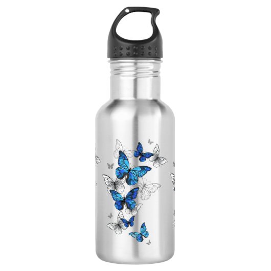 Blue Flying Butterflies Morpho Waterfles (Voorkant)
