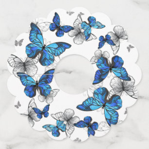 Blue Flying Butterflies Morpho Wijnglaslabel