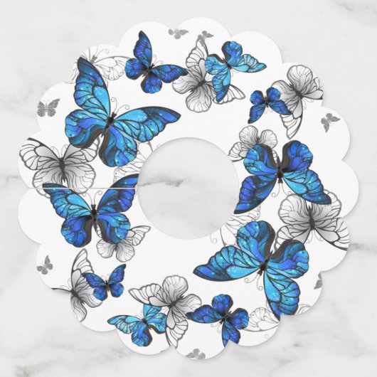 Blue Flying Butterflies Morpho Wijnglaslabel (Voorkant)