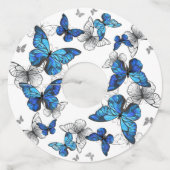 Blue Flying Butterflies Morpho Wijnglaslabel (Voorkant)