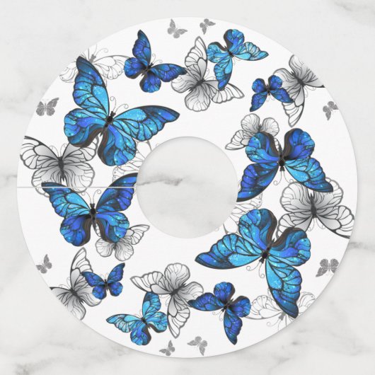 Blue Flying Butterflies Morpho Wijnglaslabel (Voorkant)