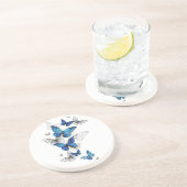 Blue Flying Butterflies Morpho Zandsteen Onderzetter (Zijkant)