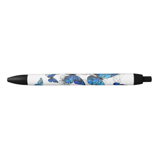 Blue Flying Butterflies Morpho Zwarte Inkt Pen (Voorkant)
