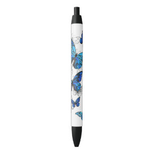 Blue Flying Butterflies Morpho Zwarte Inkt Pen