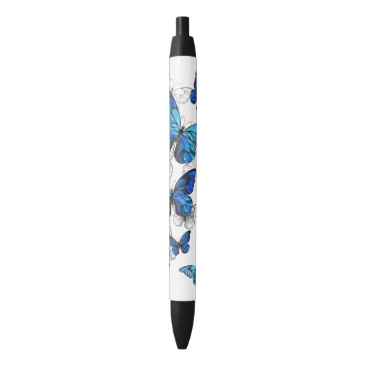 Blue Flying Butterflies Morpho Zwarte Inkt Pen (Voorkant Verticaal)