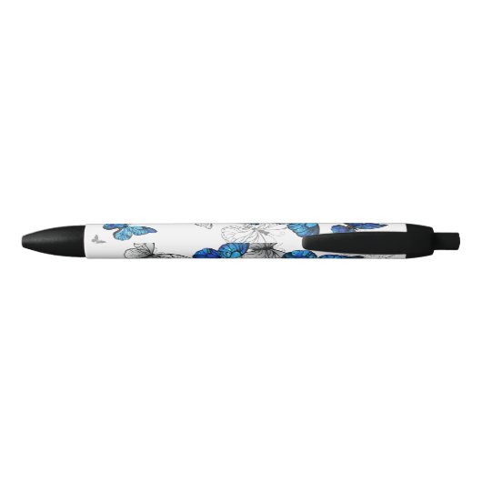 Blue Flying Butterflies Morpho Zwarte Inkt Pen (Achterkant)