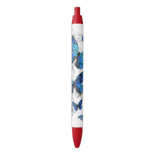 Blue Flying Butterflies Morpho Zwarte Inkt Pen