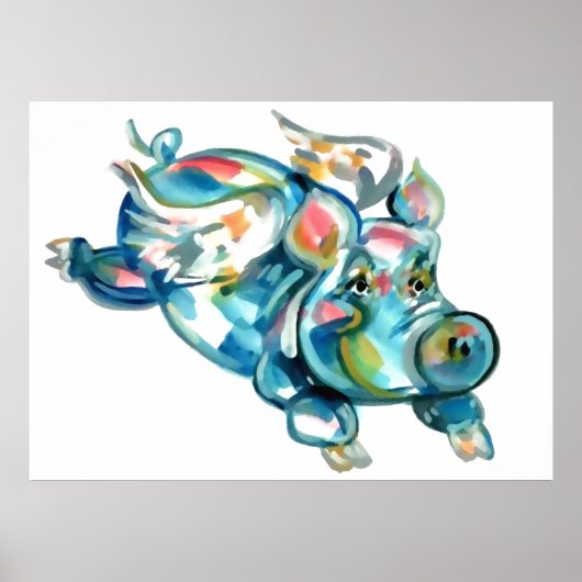 Blue Flying Pig Angel Poster (Voorkant)