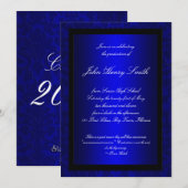 Blue Foil Afstuderen Invitation Kaart (Voorkant / Achterkant)
