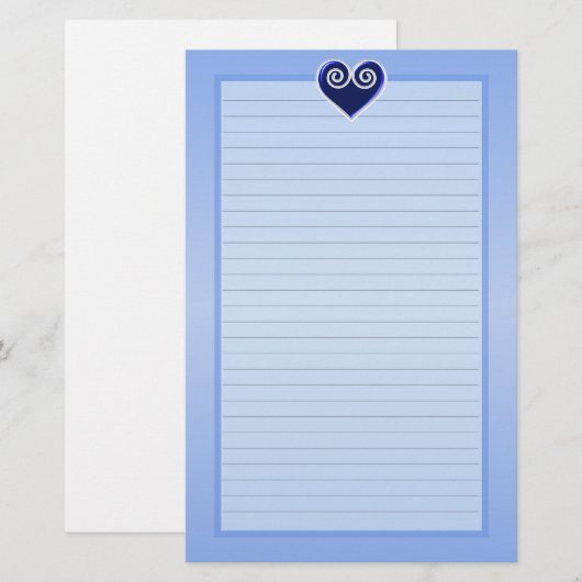 Blue Foil Heart Lined Briefpapier (Voorkant / Achterkant)