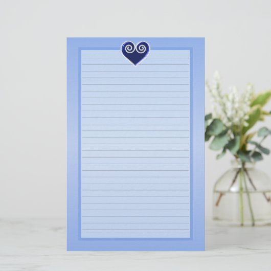 Blue Foil Heart Lined Briefpapier (Staand voorkant)