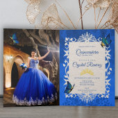 Blue Folded Quinceanera Butterfly Invitation Kaart