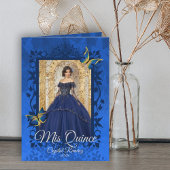 Blue Folded Quinceanera Butterfly Invitation Kaart