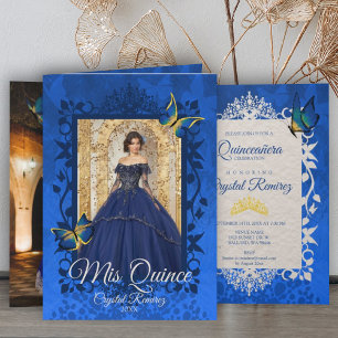 Blue Folded Quinceanera Butterfly Invitation Kaart