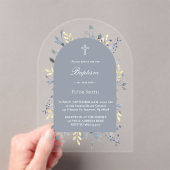 blue foliage Baptism Acrylic Invitation Acryl Uitnodigingen (Insitu (Draagbaar))