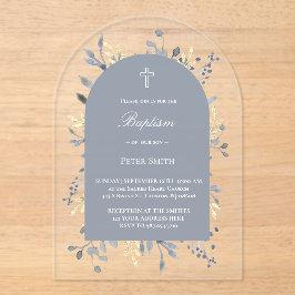 blue foliage Baptism Acrylic Invitation Acryl Uitnodigingen