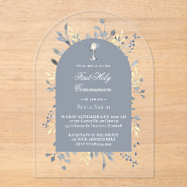  blue foliage First Holy Communion  Acryl Uitnodigingen