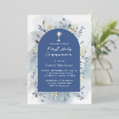 Blue foliage First Holy Communion Folie Uitnodiging (Staand Voorkant)