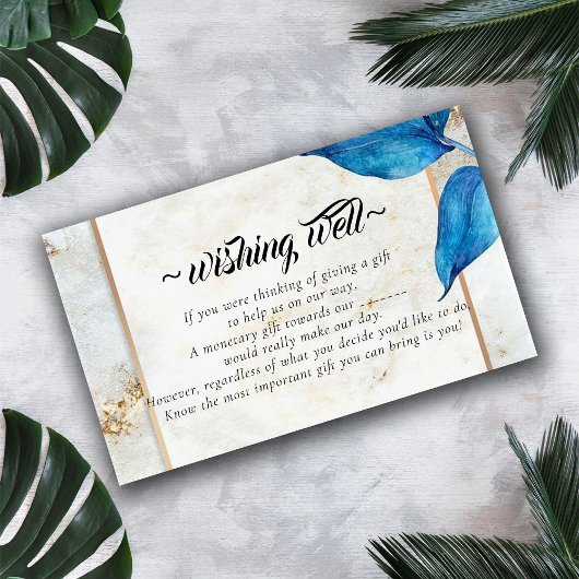 Blue Foliage Modern Wishing Well for Wedding Informatiekaartje