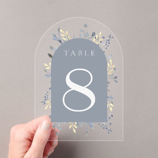 blue foliage table number 8 acryl uitnodigingen (Insitu (Draagbaar))