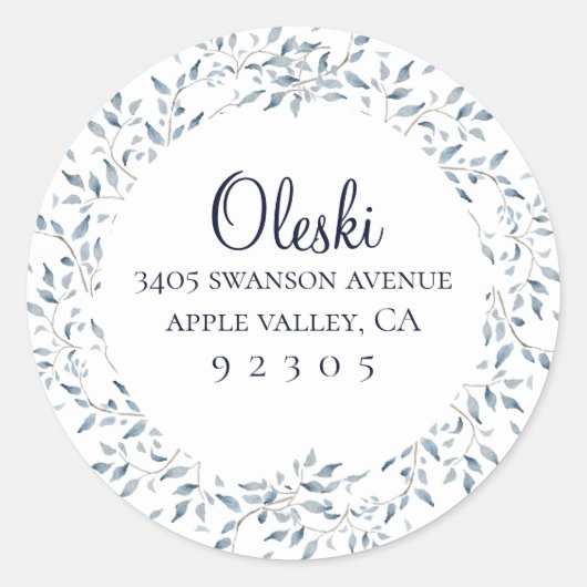 Blue Foliage WreatReturn Address Sticker (Voorkant)