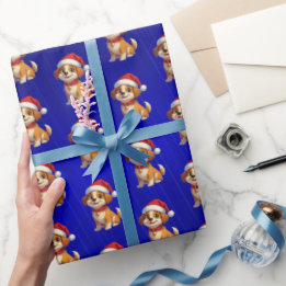 Blue Folie Cartoon Dog Christmas Wrapping Paper Cadeaupapier