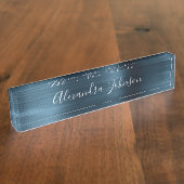 Blue Folie Metallic Modern Elegant Professional Naambordje (Zijkant)