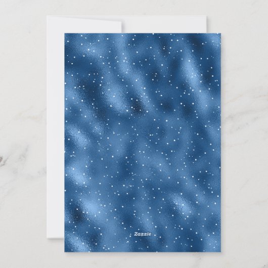 Blue Folie Script Sneeuwfotokerstkaarten Feestdagenkaart (Achterkant)