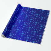 Blue Folie Snowflakes Christmas Wrapping Paper Cadeaupapier (Uitgerold)