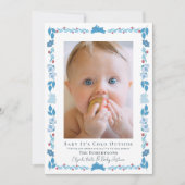 Blue Folk Art Baby Het is koud buiten de fotofeest Kaart (Voorkant)