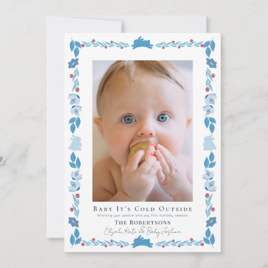 Blue Folk Art Baby Het is koud buiten de fotofeest Kaart (Voorkant)