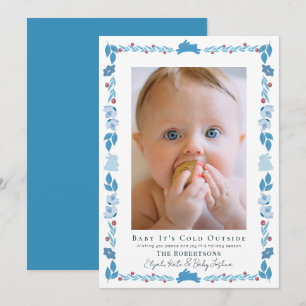 Blue Folk Art Baby Het is koud buiten de fotofeest Kaart