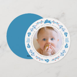 Blue Folk Art Baby Het is koud buiten foto Feestdagenkaart