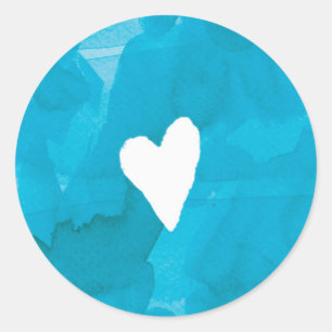 Blue Folk Art Bloemen Waterverf Bruiloft Ronde Sticker