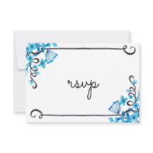 Blue Folk Art Bloemen Waterverf RSVP