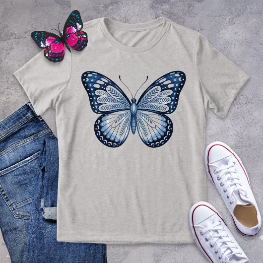 Blue Folk Art Butterfly Shirt