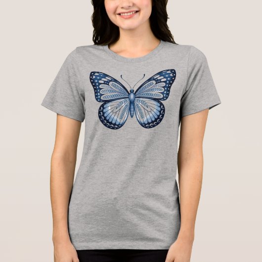 Blue Folk Art Butterfly Shirt (Voorkant)